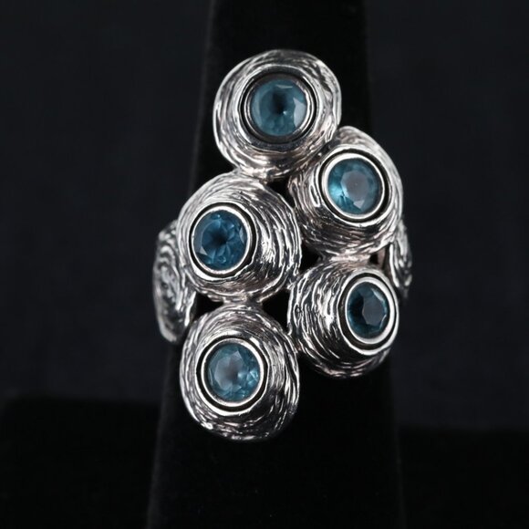 Designer Hagit Gorali ring size 7 1/2 925 Sterling Silver with blue topaz stones - Picture 1 of 12